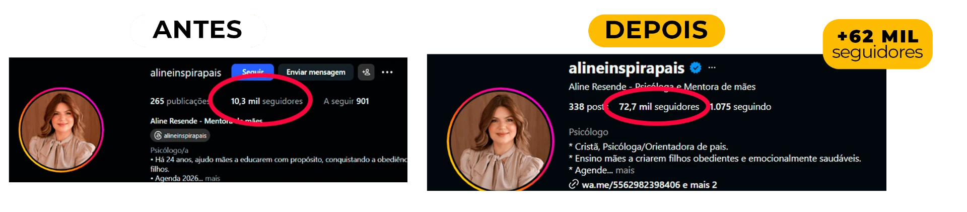 Aline antes e depois no Instagram